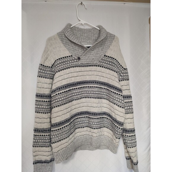 Tommy Bahama Men’s Shawl Collar Sweater XXL Gray Knit Nordic Pattern Cotton Wool - Picture 7 of 10